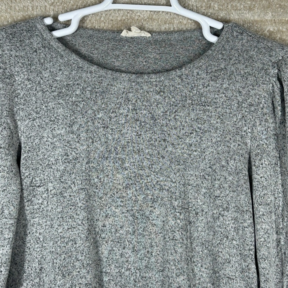 Jane and Delancey Gray Marl Knit Top Puff Sleeve Smocked Cuff Small Women